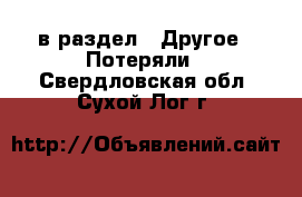  в раздел : Другое » Потеряли . Свердловская обл.,Сухой Лог г.